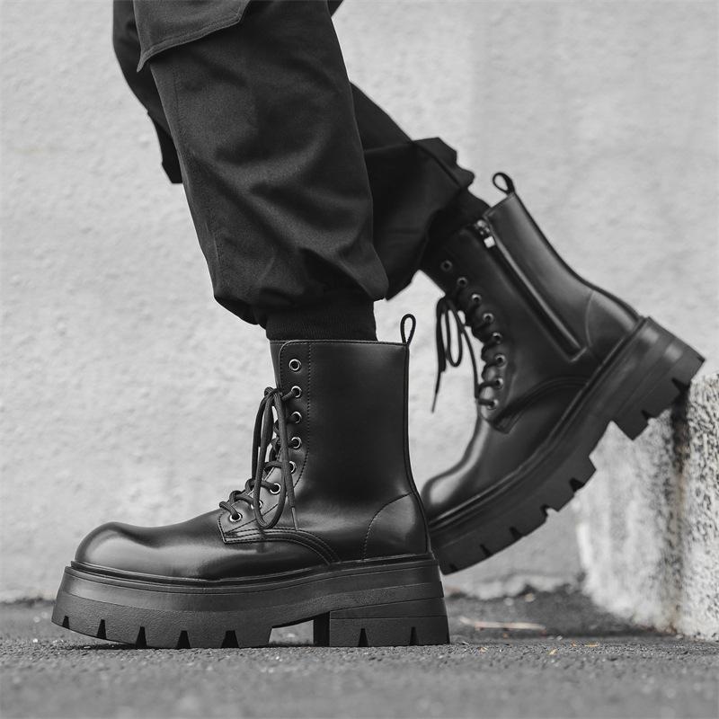 Ботинки Martin мужские на платформе с увеличенным голенищем, кожаные туфли дерби с большой головкой, мужские короткие ботинки средней высоты 7368-W