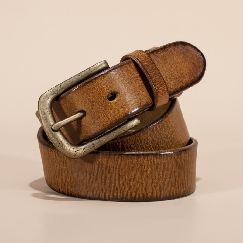 Новый мужской ремень из кожи первого слоя с пряжкой, модный ремень из коровьей кожи первого слоя в стиле ретро