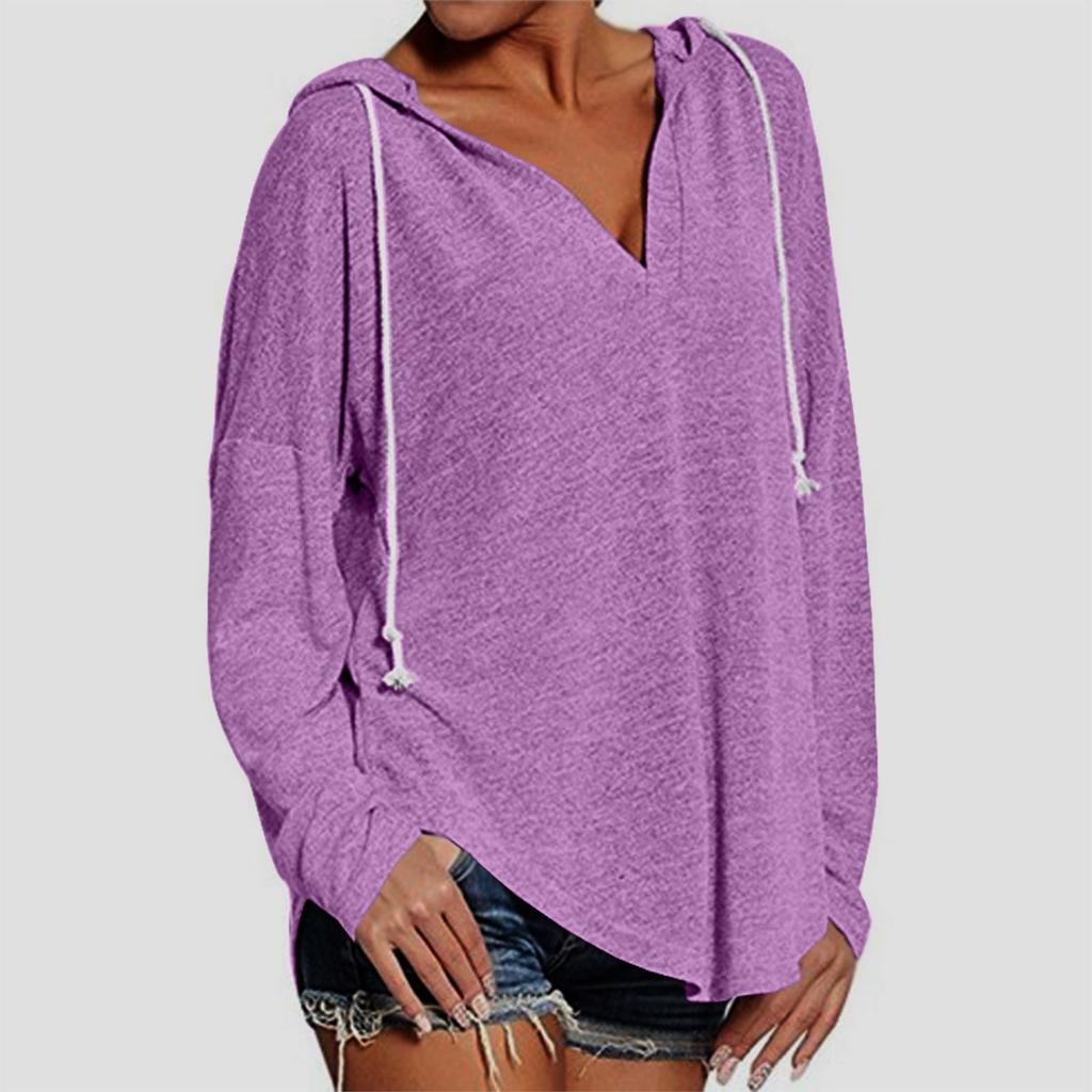 Женский модный легкий однотонный топ с длинными рукавами и капюшоном на шнурке
