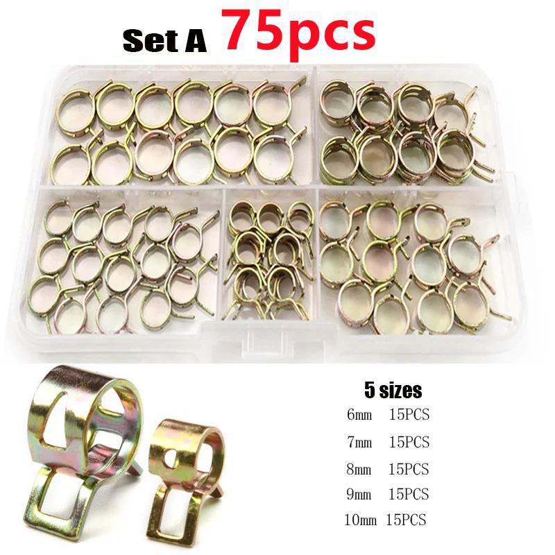 75Pcs Fastener 6-10Mm Spring Clip Fuel Water Line Hose Pipe Air Tube Clamps Fuel Water Tube Clamps Fastener