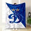 Blue and White Logo Design with Stars Patterned blanket, flannel, suitable for all seasons, home decor, warm and cozy