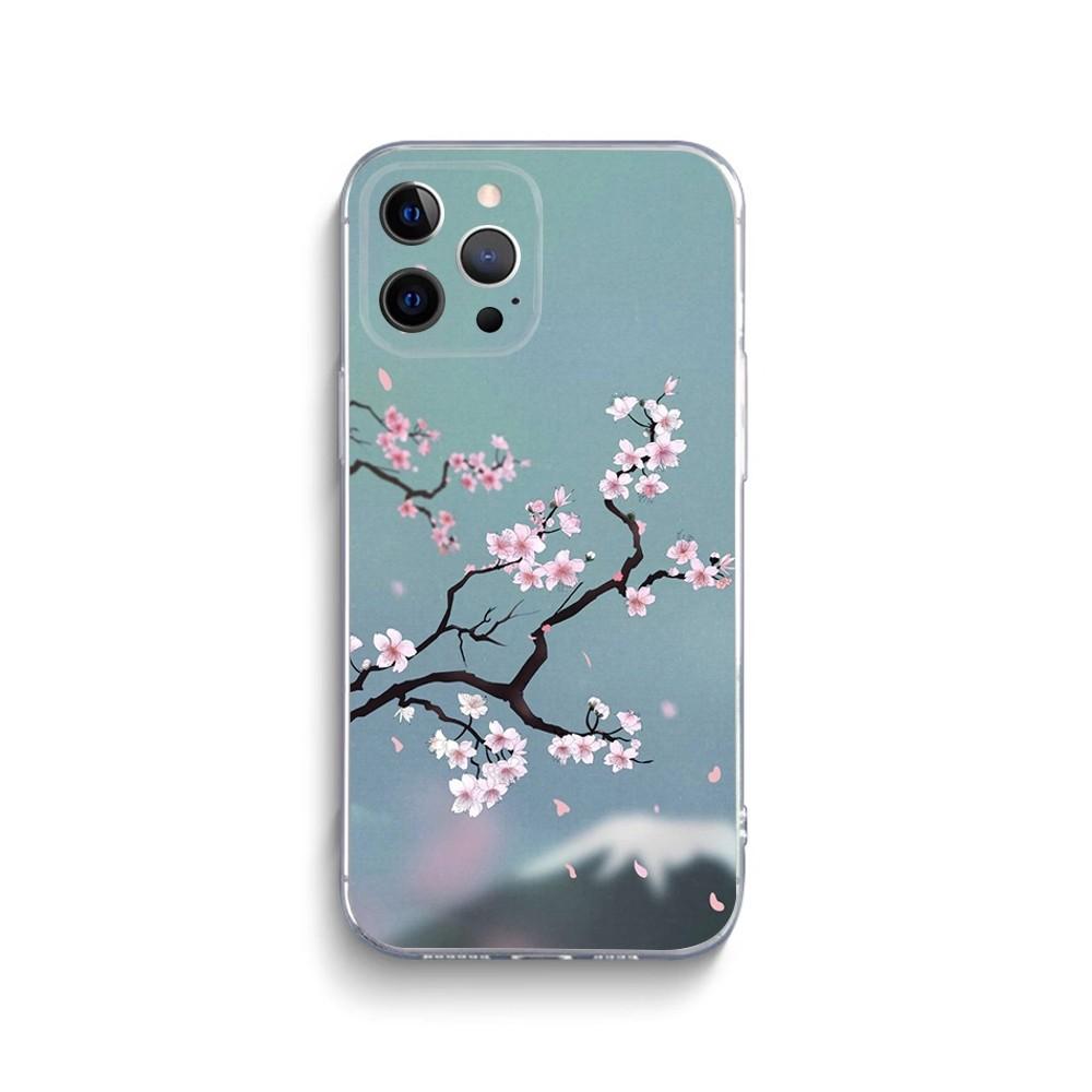 Розовый чехол для телефона с сакурой для iPhone 15 14 13 12 11 Pro Max Xs Xr X 7 8 Plus 12 13 Mini Силиконовый прозрачный чехол