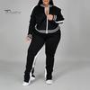 2 Pcs/Set Women Jogging Suit Plus Size Zip-up Long Sleeve Sweatsuit with Trousers Loose Fit Tracksuit Sports Outfit for Joggers