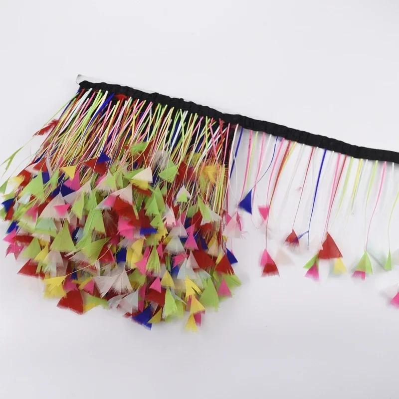 2Meters Colored Turkey Feathers On Tape Tassel Fringe Trim Decoration White Black Ribbon Sewing Dress Flecos Handicrafts Decor