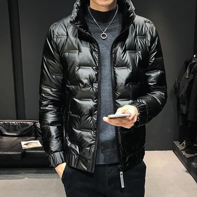 Men's Plus Size Glossy Stand-up Collar Jacket Short Lined Jacket Lined with Cotton Winter Warm Jacket Thickened Warm Tops