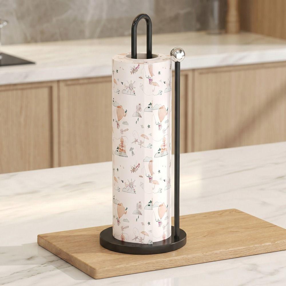 Stable Base Paper Towel Holder Non-slip Easy to Tear Vertical Napkin Dispenser Multifunctional Space Saving
