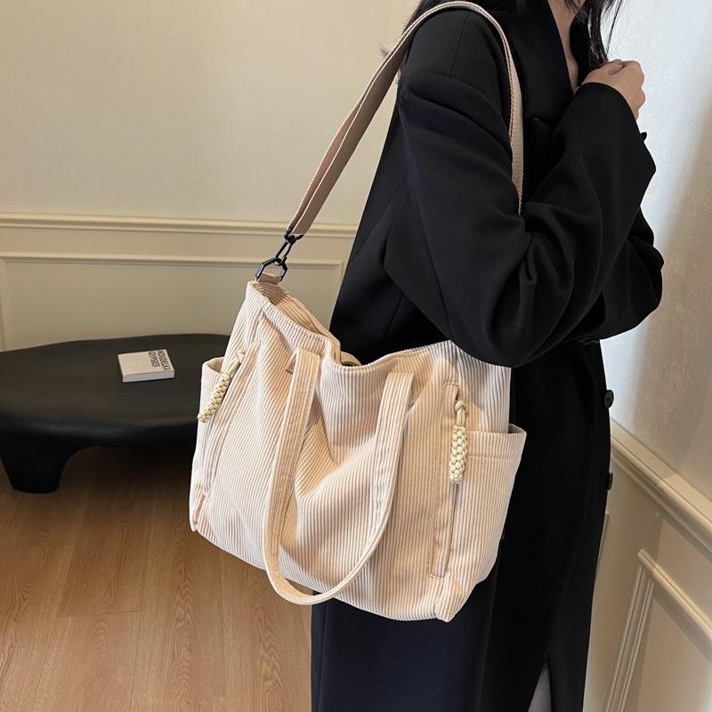 Corduroy Shoulder Messenger Bag Multi-Bag Mouth Large Capacity Commuter Tote Bag Student Class Work Handbag
