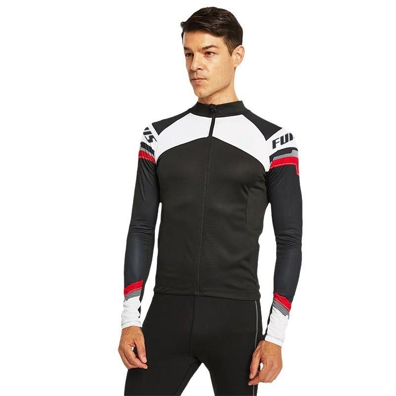 Mens Cycling Jersey Quick-Dry Breathable Long Sleeve Mountain Bike Shirt Outdoor Riding Camping