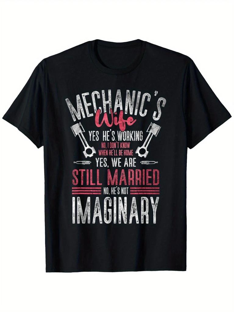 Mechanic'S Wife Fun Car T-Shirt for Women, Unisex Cotton Casual Crew Neck Shor