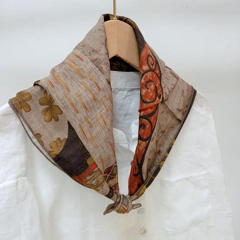 Spring Summer Soft Cotton Square Scarf Women's Printed Small Flower Scarf Accessories Neck Protection Small Scarf 55X55cm