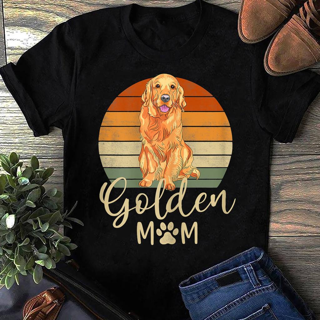 Womens Golden Mom Retro Sunset Golden Retriever Lover Gift Dog Mama Women T Shirts Cotton Tops