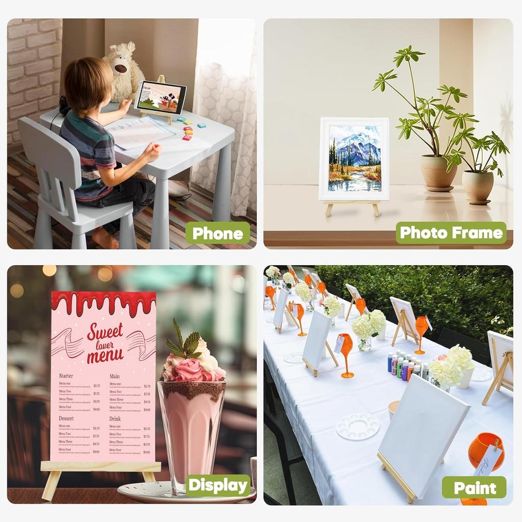 Conda 6 Pack 9 Inch Mini Wooden Display Easels, A-Shaped Mini Easel Stand for Small Painting, Painting Party Easel for DIY Crafts, Photos, Gift,