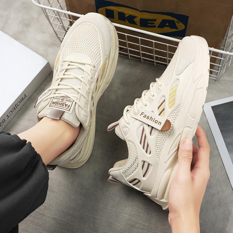 Breathable Mesh Shoes for Men Trendy and Versatile White Shoes Thick Soled Sports and Casual Sneakers Trendy Shoes