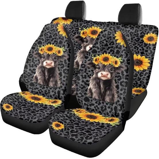 Чехлы на автомобильные сиденья с принтом коричневой коровы, 4 шт., Чехлы на передние и заднее сиденья автомобиля, Универсальные эластичные подушки на сиденья автомобиля, Защита салона автомобиля