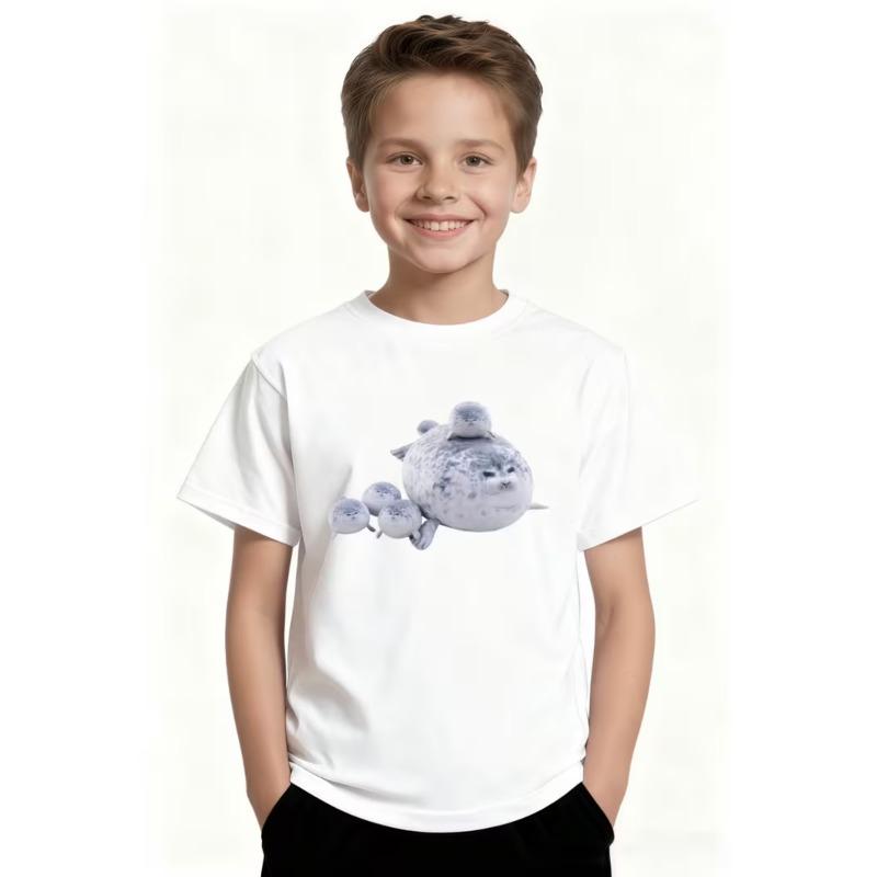 Boys Cute Seal Print Crewneck Short Sleeve Tee