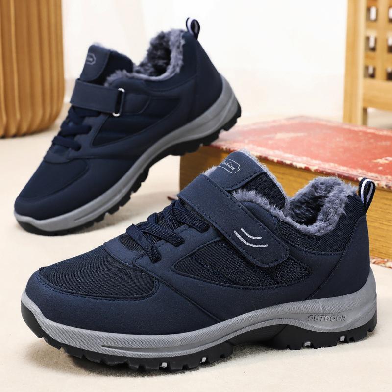 Cotton Shoes, Velcro Men's Boots, Cotton Boots with Fleece and Thickened Short Boots, Warm Walking Snow Boots