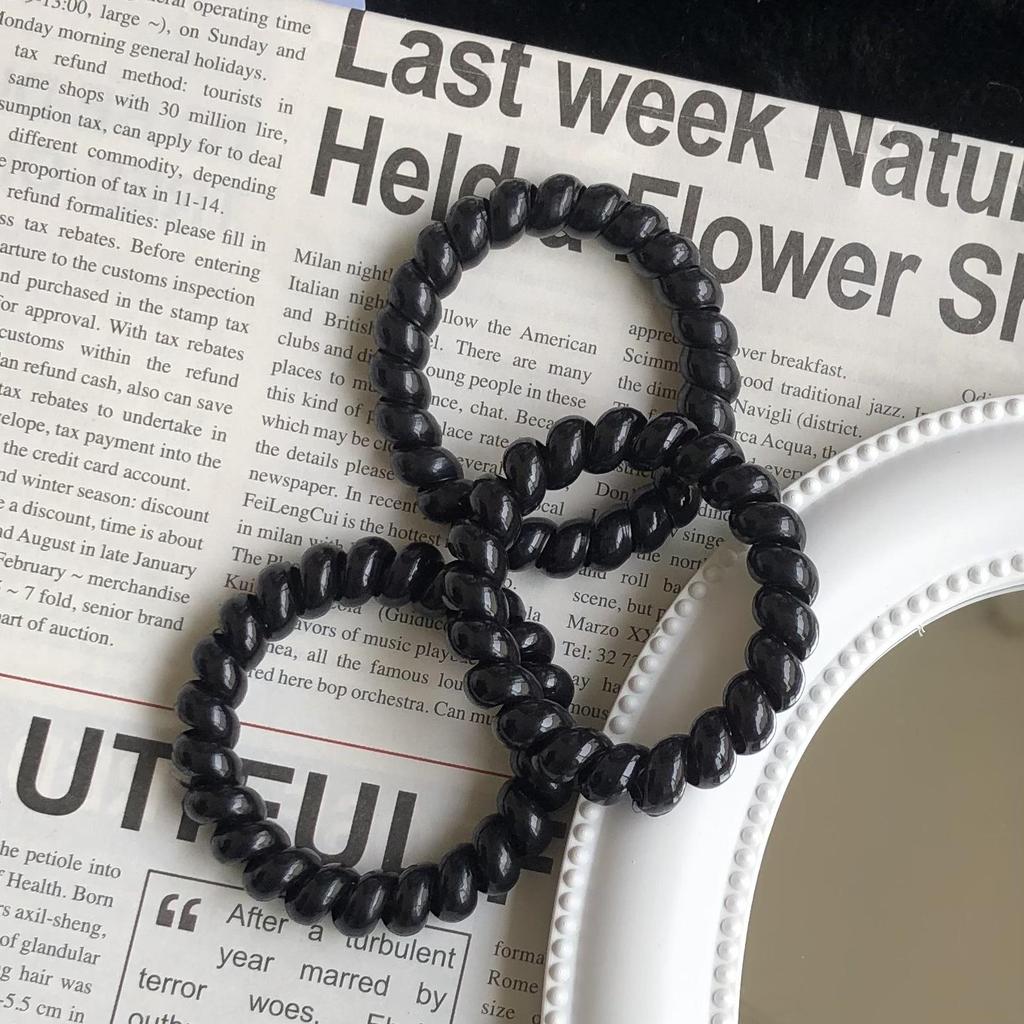 Черная Минималистичная Резинка для Волос из Телефонного Шнура - Толстая Резинка-Скранчи для Хвоста для Девочек