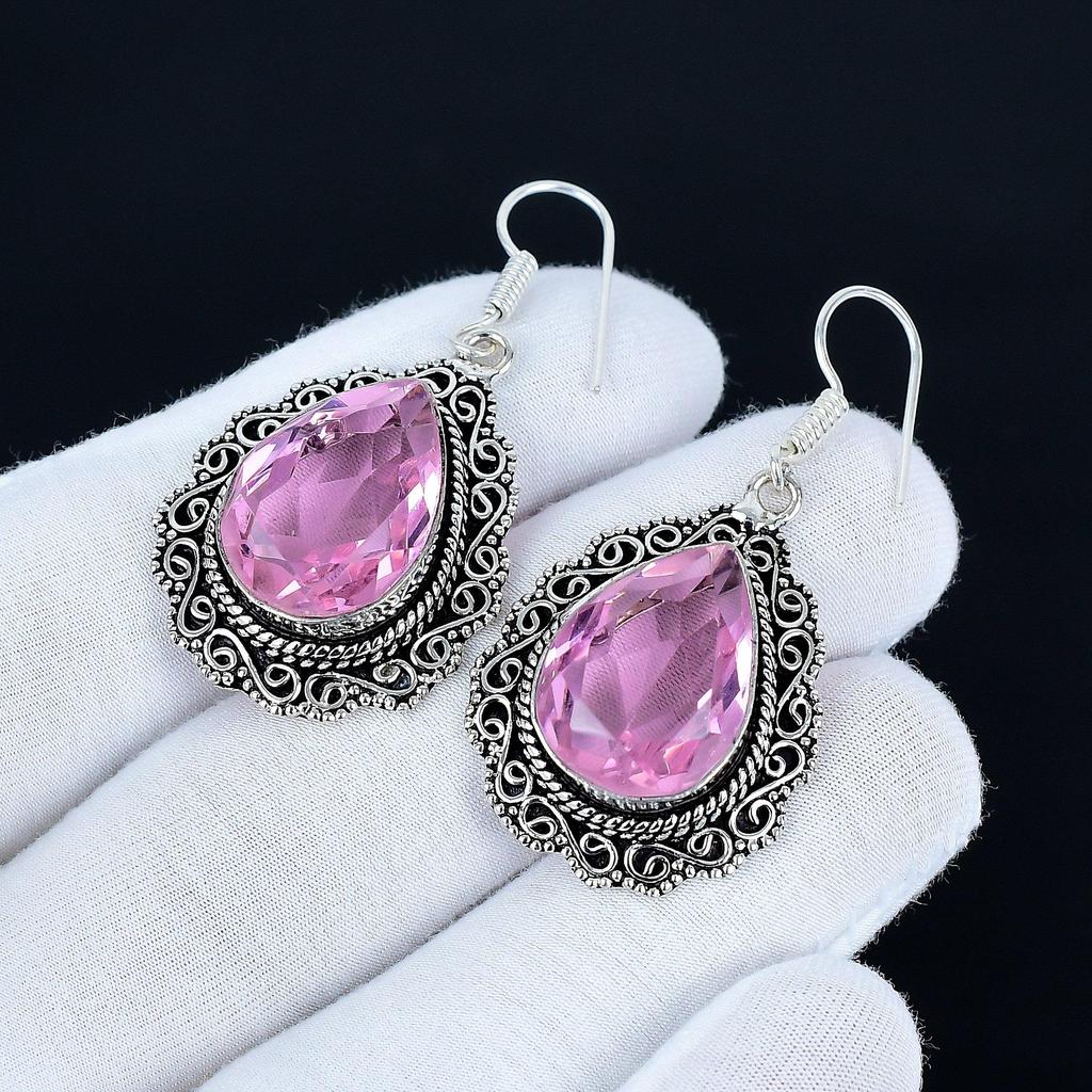 Серьги с розовым кунцитом, серьги из стерлингового серебра 925 пробы, серебряные серьги для подарка, серьги-подвески с розовым кунцитом для подарка на Новый год