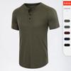 Men's Summer Casual Crew Neck Waffle Henley Shirts Short Sleeve T-Shirts Basic Solid Workout Button Tops Athletic Breathable Tee Shirts for Male