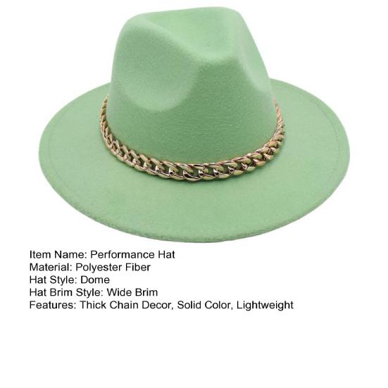 Шляпа для выступлений с толстым цепным декором, однотонная джазовая шляпа с широкими полями, ретро-реквизит для фотосъемки, фетровая кепка-панама на зиму и осень