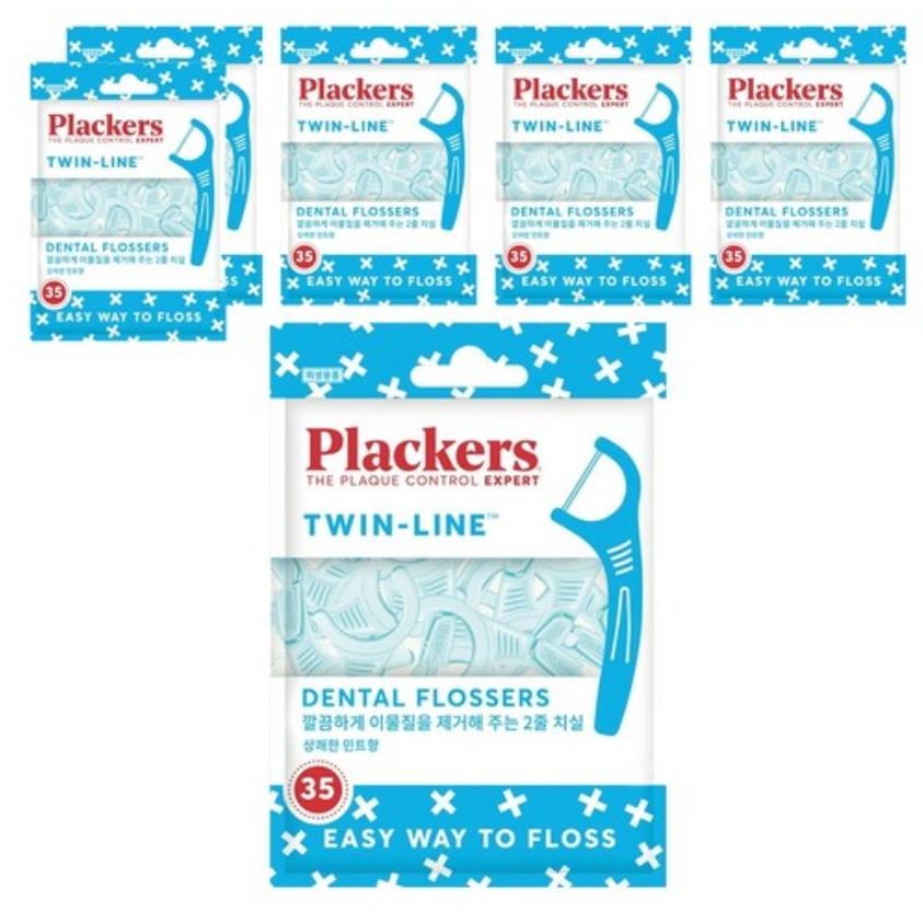 [Plackers] Зубные нити-флоссеры Twin-Line (Прохладный вкус мяты) - 35 штук / 300 штук