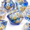 7 Pcs Blue Flowing Sand Golden Number Sharp Edge Resin Dice Polyhedral Dice Suitable for Role-Playing RPG Board Game