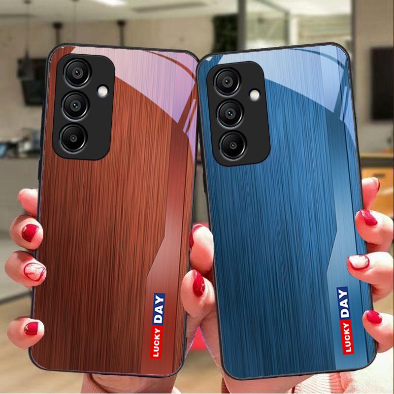 Полосатый синий под дерево для Samsung Galaxy A15 5G 54 4G 51 50 24 35 90 71 12 51 53 52S 80 22 34 Черный чехол для телефона из закаленного стекла