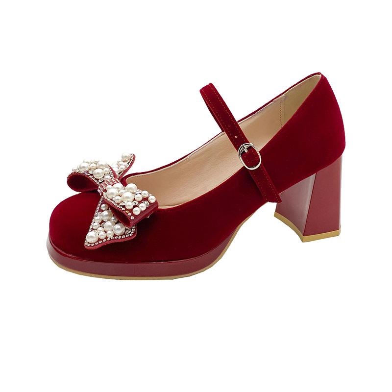 Китайские свадебные туфли Xiuhe женские 2025 новые туфли Мэри Джейн на толстом каблуке, не утомляющие ноги, туфли для помолвки, туфли невесты