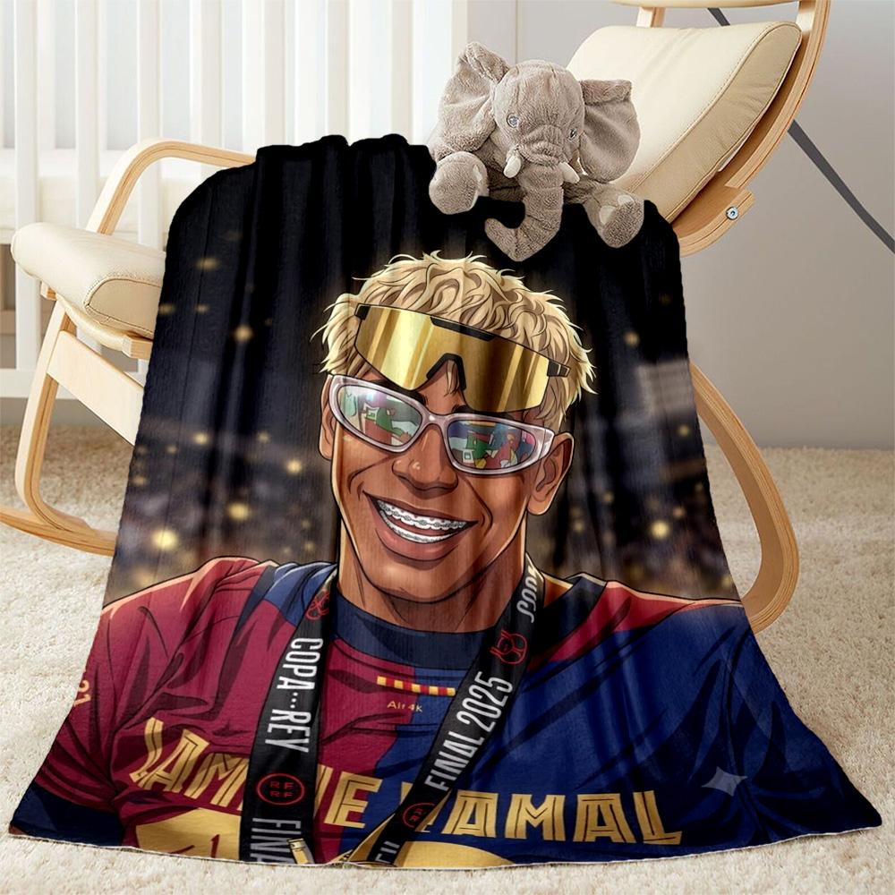 Lamine Yamal's Barcelona Football Player Celebration Blanket Soft Warm Cozy Suitable for Picnics Bed Couch Four Seasons Universal Playful Design