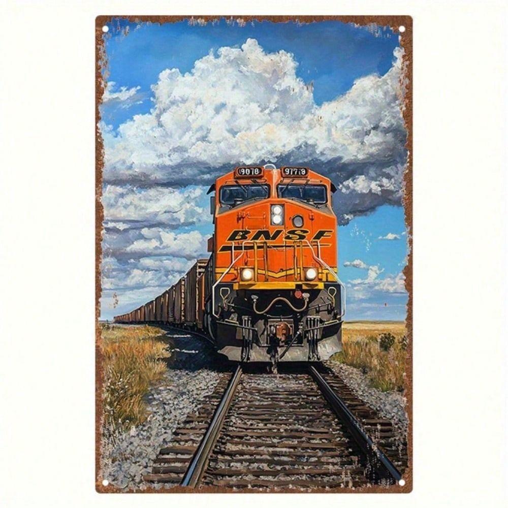 Жестяная табличка BNSF Railway Логотип локомотива Настенное искусство Металлический плакат Декор для дома