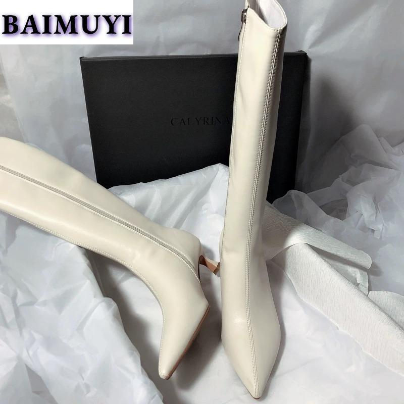 Модные женские высокие сапоги челси с острым носком на высоком каблуке 2024 года трендовые женские готические мягкие кожаные роскошные вечерние зимние снежные ботинки женские