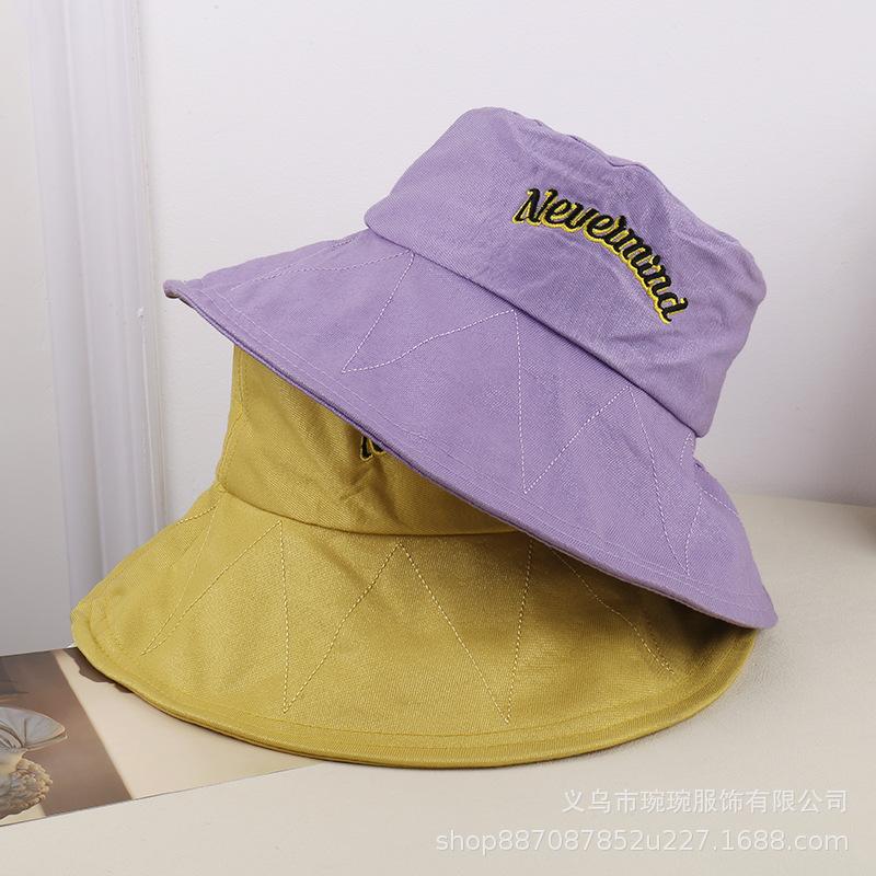 Letter embroidered fisherman hat women outdoor eaves sunshade sun hat leisure beach vacation sun hat