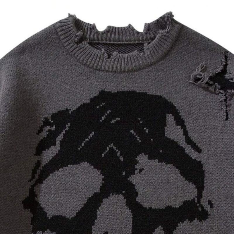 Хип-хоп темный уличный европейский и американский скелетный жаккардовый рваный свитер осень и зима мужской и женский свободный свитер вязаный свитер