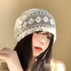 Women's Floral Lace Hollow Head Wrap Hat Spring Summer Thin Breathable Slouchy Hat Korean Style Versatile Face Slimming Beanie