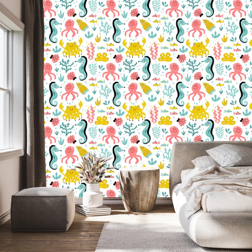 Scandinavian style sea animals wallpaper for living room and bedroom 50x1000