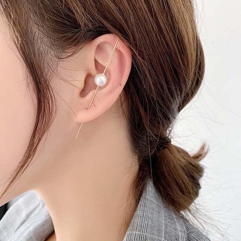 Цирконовые серьги-гвоздики с крючком для женщин, горный хрусталь, жемчуг, диагональная линия, зажим для ушей, кость, манжеты, индивидуальные украшения для вечеринок