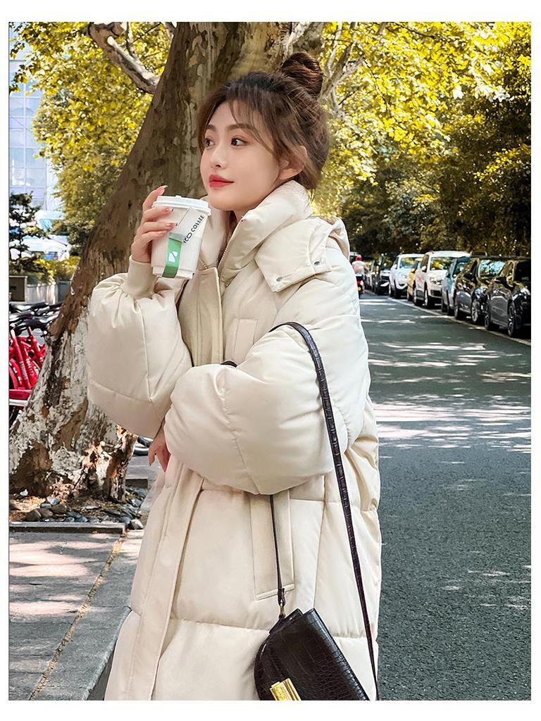 Женская куртка средней длины с капюшоном в корейском стиле из хлопка - плотная, свободная, для зимы