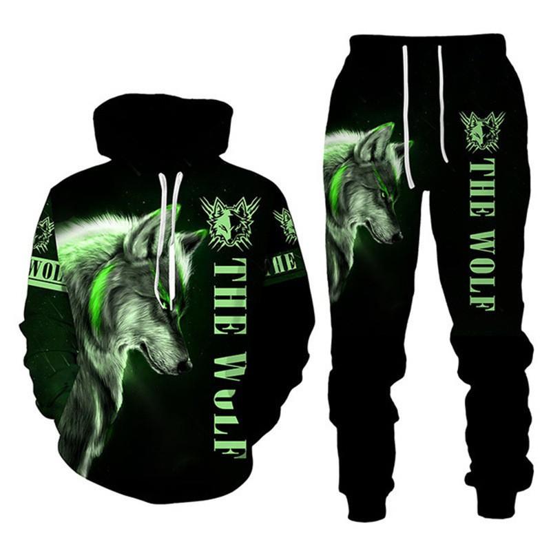 Mens Hooded Sweatshirt Set With 3D Animal Print Loose Fit Sporty Casual Tracksuit