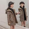FiveFive Fashion Design Autumn Winter Parka Girl Hairy Clothes Long Woolen Coat for Kids Outerwear Grid Pattern Padded Warm Clothing