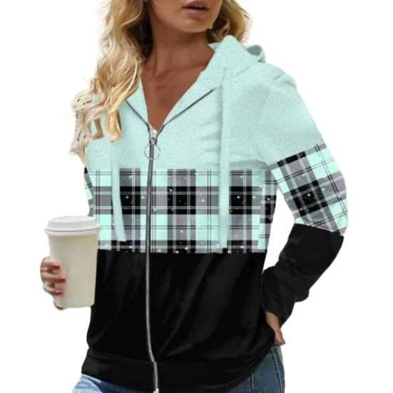 Осенние женские толстовки с капюшоном, модная куртка-кардиган с клетчатым узором на молнии и планкой, обычная посадка с длинными рукавами, повседневное пальто с капюшоном, весенне-осенняя женская одежда