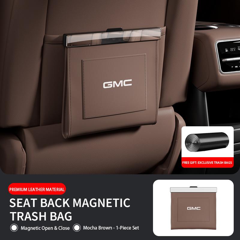 Car Trash Bag for GMC YUKON TERRAIN ENVOY SIERRA ACADIA Seat Back Car Garbage Bin Leather Magnet Closure Design Waterproof