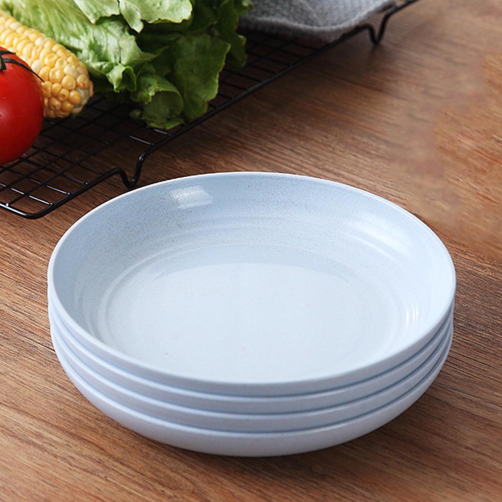 4Pcs Straw Dinner Plates Smooth Rim Shatter Resistant for Snack Salad Noodle Serving Round Wheat Platter for Home Restaurant Use