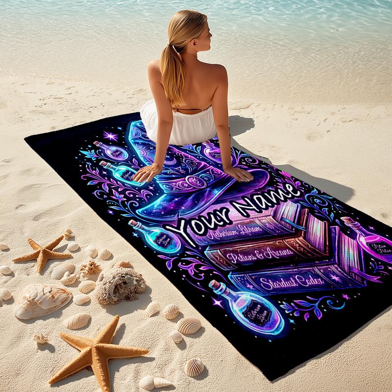1PC Custom Name Witchcraft Spell Book Beach Towel Highly Absorbent And Sand-Resistant Towel for Swimming, Pool, Yoga, And Travel Lightweight