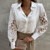 Spring Women Hollow Out Solid Color Shirt Long Sleeves Casual Loose Tops Plus Size