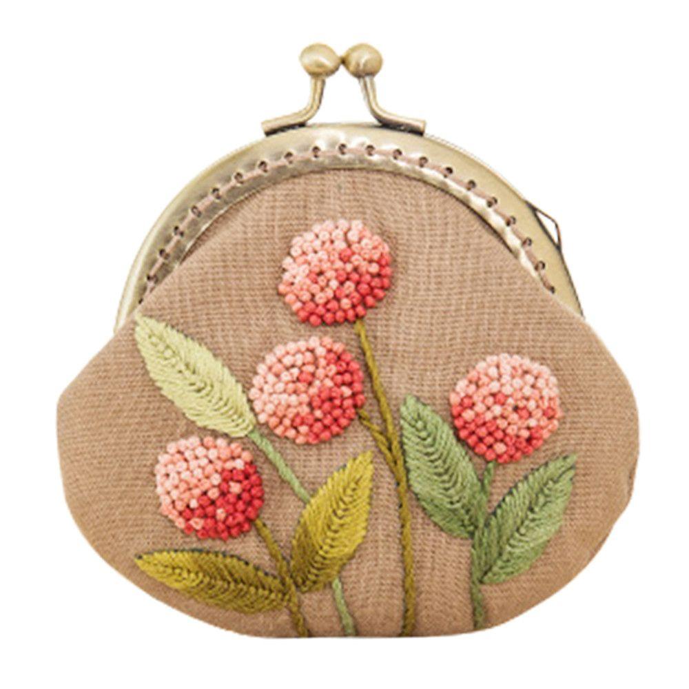 Handmade DIY Crafts Flower Patterns Cross Stitch Coin Purse Wallet Embroidery Starter Kit