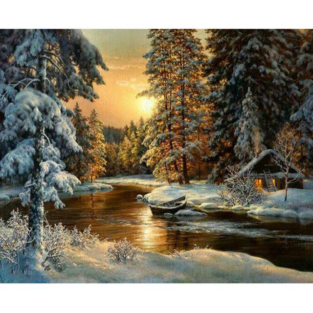 Landscape DIY 5D Diamond Painting Winter Snow Mosaic Rhinestone Full Round Drill Diamond Embroidery Cross Stitch Home Decor