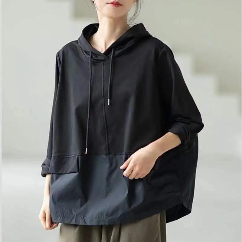 Женская футболка больших размеров с капюшоном на молнии, свободная летняя однотонная рубашка с круглым вырезом и коротким рукавом