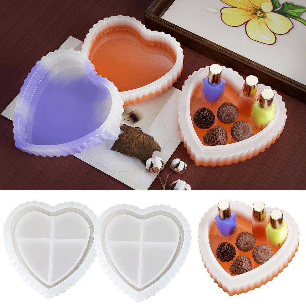 DIY Adhesive Plaster Candlestick Mould Striped Love Plate Storage Box Mold Heart Shaped Tray Jewelry Storage Box Silicone Mold