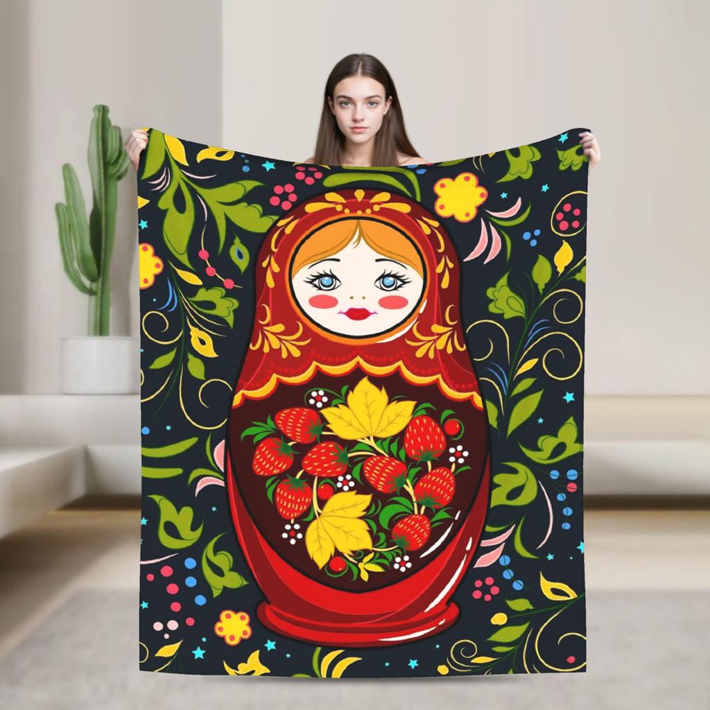 Matryoshka Russian Nesting Doll Blankets Cute Fleece Funny Breathable Throw Blankets for Chair Covering Sofa Decoration Outdoor