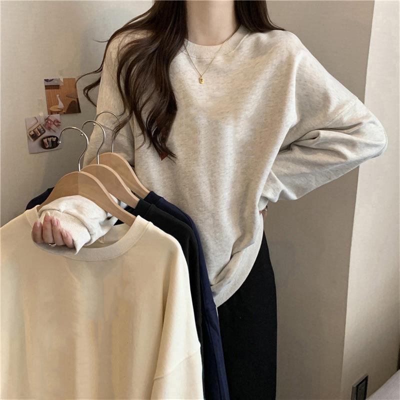 Autumn and winter fleece thickened sweater women's loose Korean version oversize long-sleeved top wear autumn clothes pullover jacket